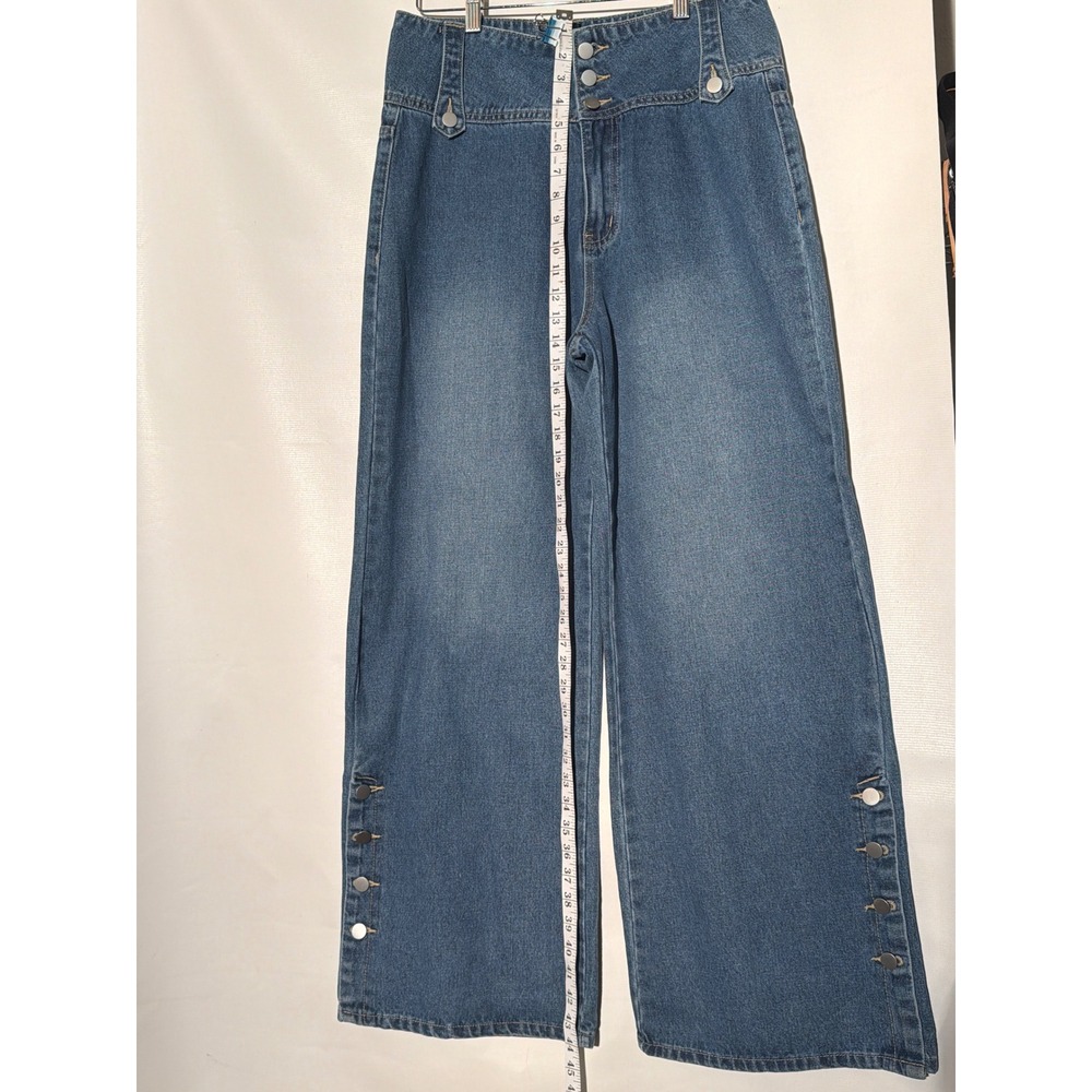 Ursime Women's High Rise Wide Leg Jeans Medium Wash Triple Button Ankle Size XL - Picture 2 of 5